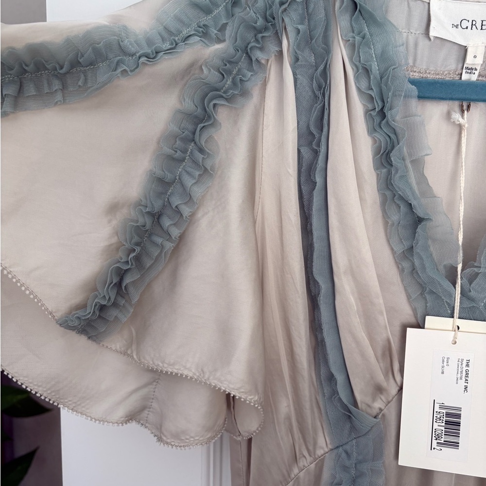 THE GREAT. Cream and Blue Ruffled Dancehall dress - Picture 5 of 10
